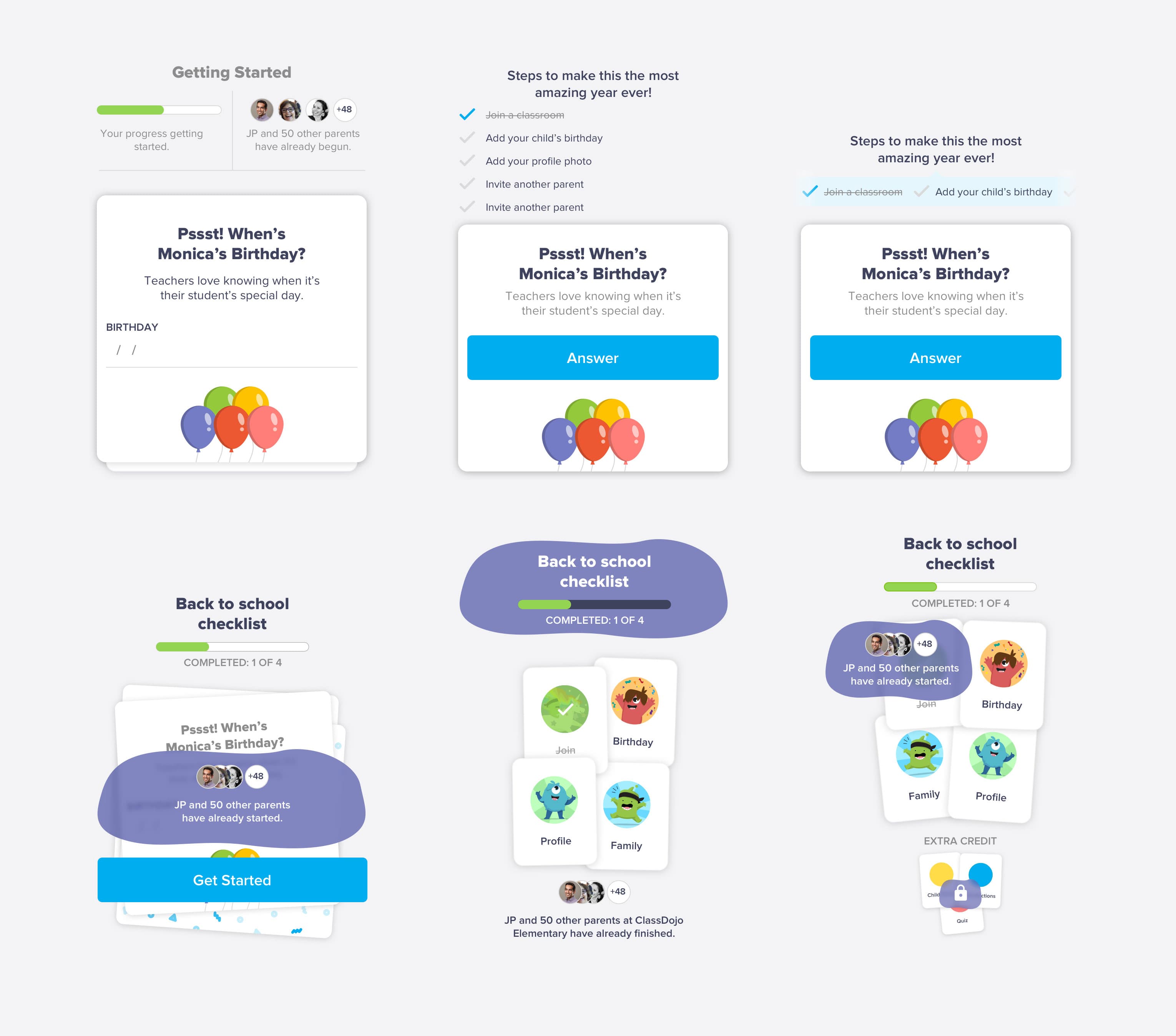 Component Explorations for ClassDojo Onboarding