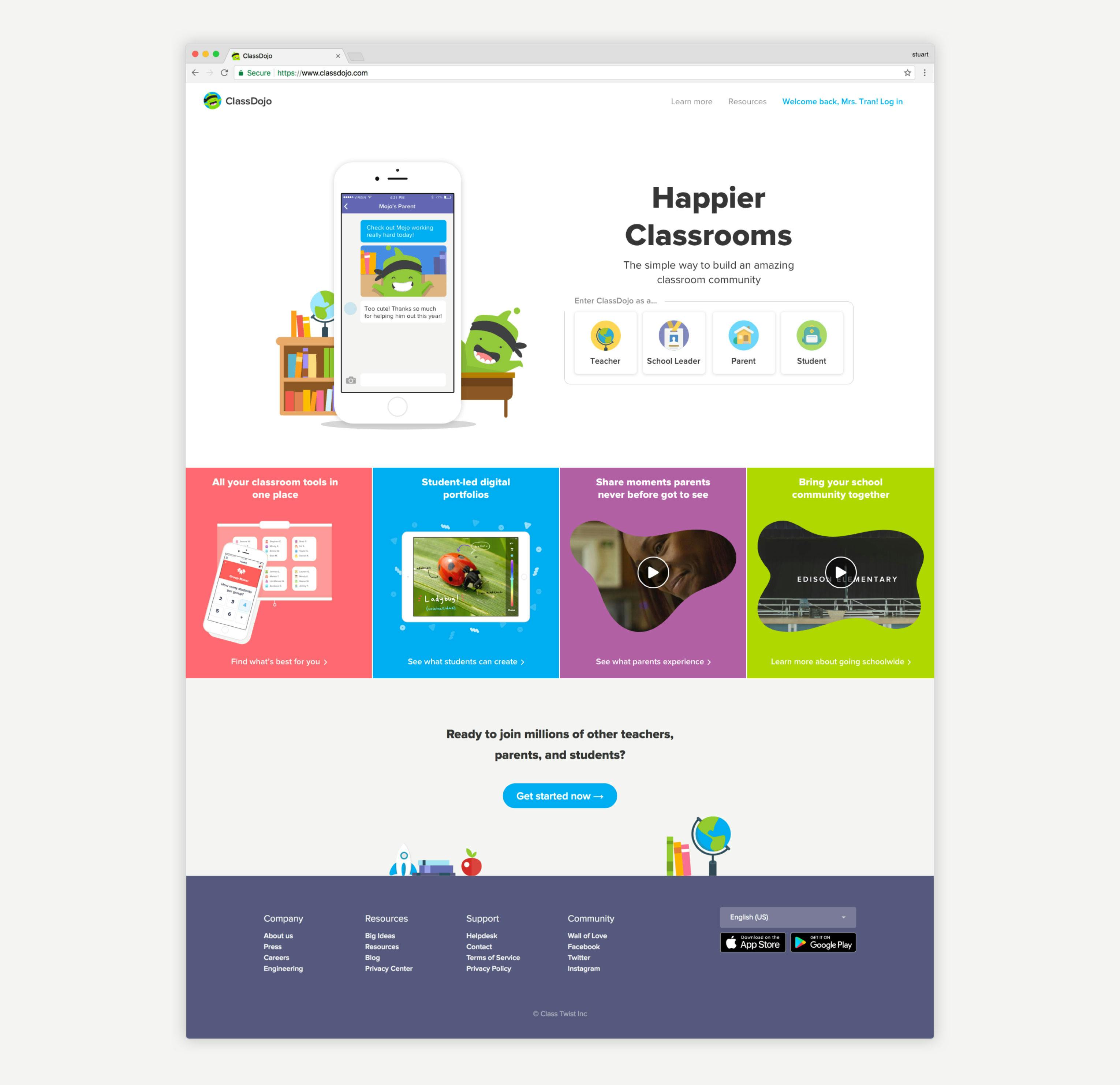 ClassDojo Signed Out Homepage